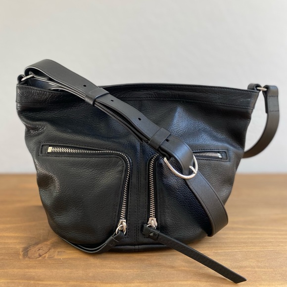 All Saints Handbags - All Saints Black Leather Zipper Pocket Fetch Lea Shoulder Bag